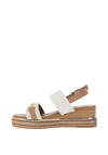 Donna Serena Buckle Detail Wedge Sandals, White and Beige
