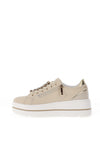 Donna Serena Leather Diamante Laced Trainers, Beige Platinum