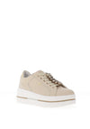 Donna Serena Leather Diamante Laced Trainers, Beige Platinum