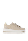 Donna Serena Leather Diamante Laced Trainers, Beige Platinum