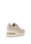 Donna Serena Leather Panelled Wedge Trainers, Beige Platinum