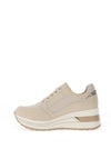 Donna Serena Leather Panelled Wedge Trainers, Beige Platinum