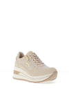 Donna Serena Leather Panelled Wedge Trainers, Beige Platinum