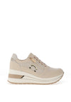 Donna Serena Leather Panelled Wedge Trainers, Beige Platinum