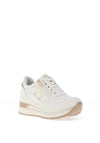 Donna Serena Leather Panelled Wedge Trainers, White Platinum