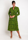 Natalia Collection Geometric Printed Midi Shirt Dress, Forest Green & Lime