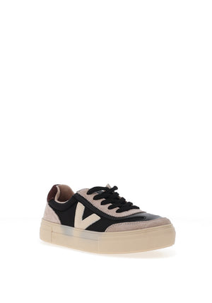 Drilleys Eighty Fleece Lined Platform Trainers, Black and Beige