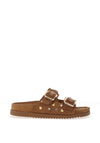 Drilleys Ninety-Seven Suede Leather Stud Strap Mule Sandals, Brown