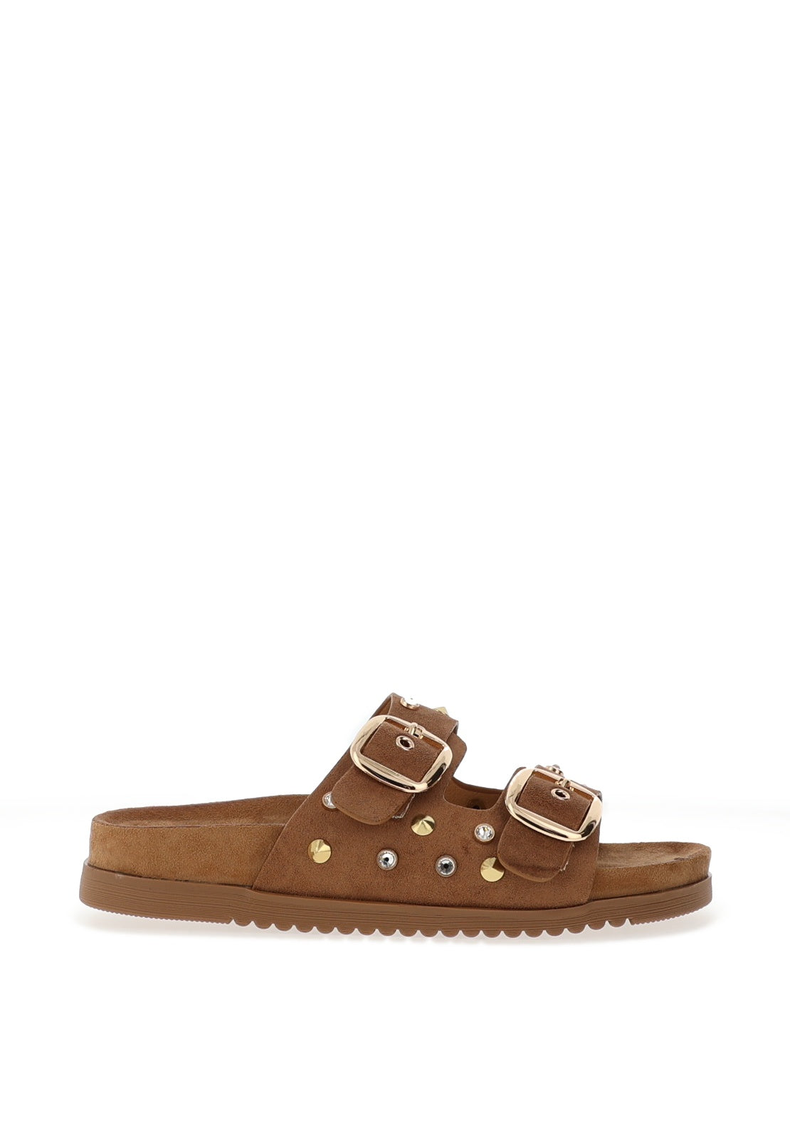 Drilleys Ninety-Seven Suede Leather Stud Strap Mule Sandals, Brown