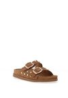 Drilleys Ninety-Seven Suede Leather Stud Strap Mule Sandals, Brown