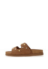 Drilleys Ninety-Seven Suede Leather Stud Strap Mule Sandals, Brown