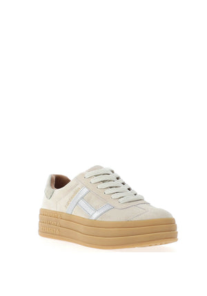 Drilleys Sixty Eight Suede Platform Trainers, French Vanilla