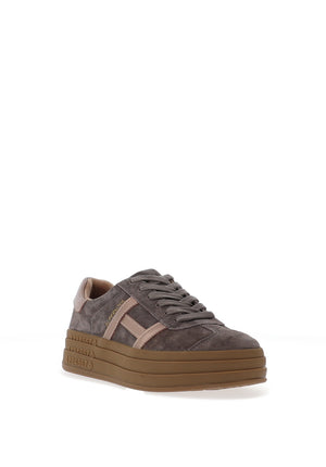 Drilleys Sixty Eight Suede Platform Trainers, Grey and Rose Gold