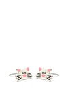 Earsense Silver Cat Face Studs, Pink