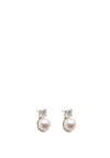 9 Carat Gold CZ Round Ivory Pearl Stud Earrings, Silver