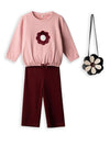 Ebita Mini Girl Daisy Sweater 3 Piece Set, Pink