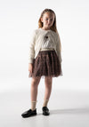 Ebita Mini Girl Tulle Skirt Cardigan and Top Set, Cream