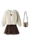 Ebita Mini Girl Tulle Skirt Cardigan and Top Set, Cream