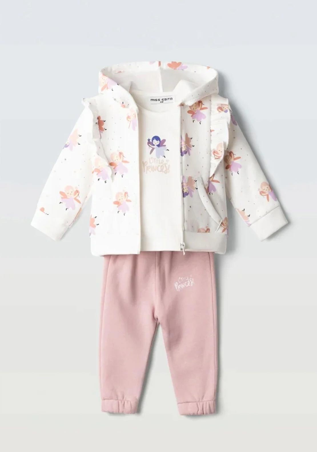 Ebita Baby Girl Princess 3 Piece Tracksuit, Cream Multi