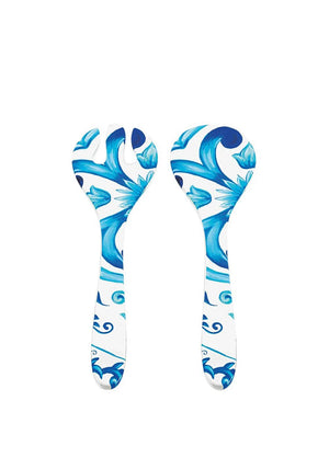 The Home Studio Blues Patterned Set of 2 Salad Servers, Blue