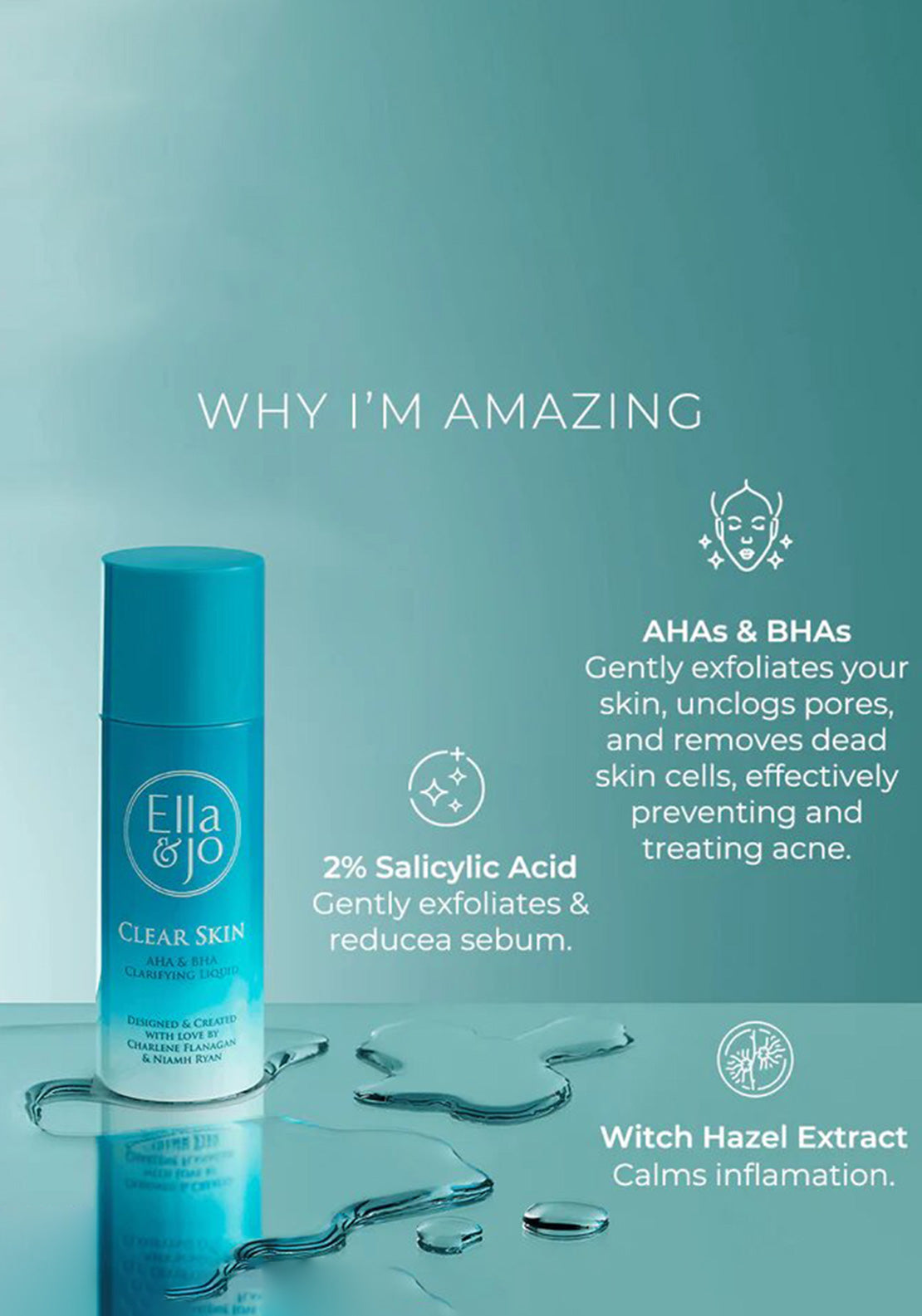 Ella & Jo Clear Skin AHA & BHA Clarifying Liquid, 100ml
