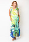 Ella Boo Ruffle Detail Printed Long Aline Dress, Lime Green