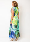 Ella Boo Ruffle Detail Printed Long Aline Dress, Lime Green