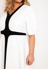 Ella Boo Contrast Design Midi A-Line Dress, Ecru
