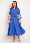 Ella Boo Collar Belted Fit and Flare Dress, Azure