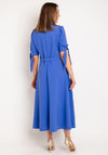 Ella Boo Collar Belted Fit and Flare Dress, Azure