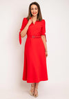 Ella Boo Collar Belted Fit and Flare Dress, Red