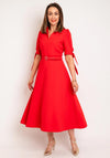 Ella Boo Collar Belted Fit and Flare Dress, Red