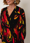 Ella Boo Abstract Print Chiffon Faux Wrap Dress, Black Multi