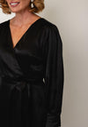 Ella Boo Satin Wrap Aline Long Dress, Black