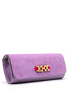 Emis Leather Suede Colour Block Clutch Bag, Purple