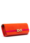 Emis Leather Suede Colour Block Clutch Bag, Orange & Fuchsia