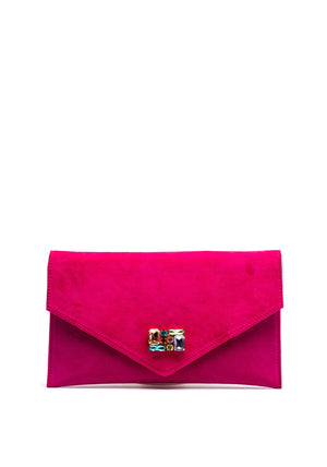 Emis Suede Leather Brooch Clutch Bag, Pink