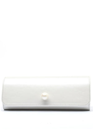 Emis Leather Pearl Detail Clutch Bag, Ecru Pearl