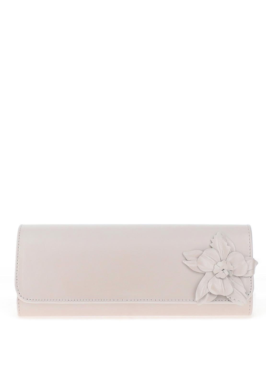 Emis Shimmer Leather Flower Clutch Bag, Pearl Pink