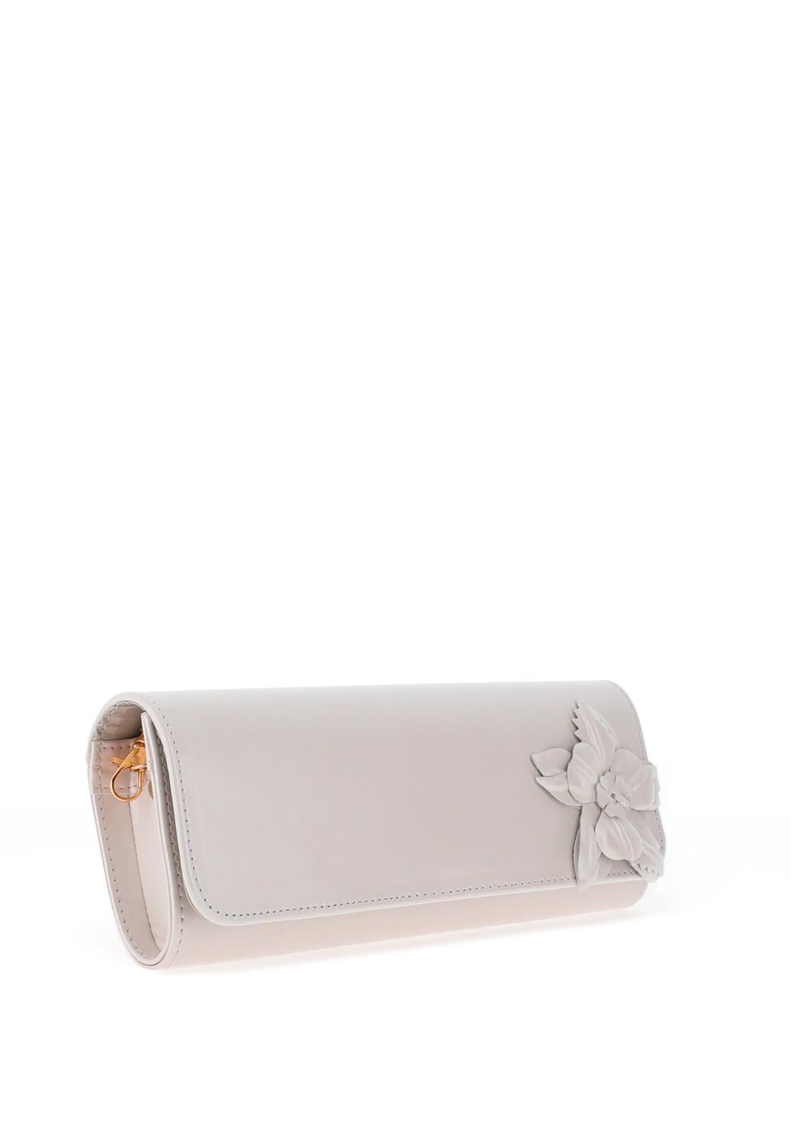 Emis Shimmer Leather Flower Clutch Bag, Pearl Pink