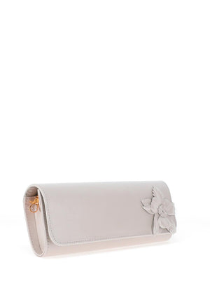 Emis Shimmer Leather Flower Clutch Bag, Pearl Pink