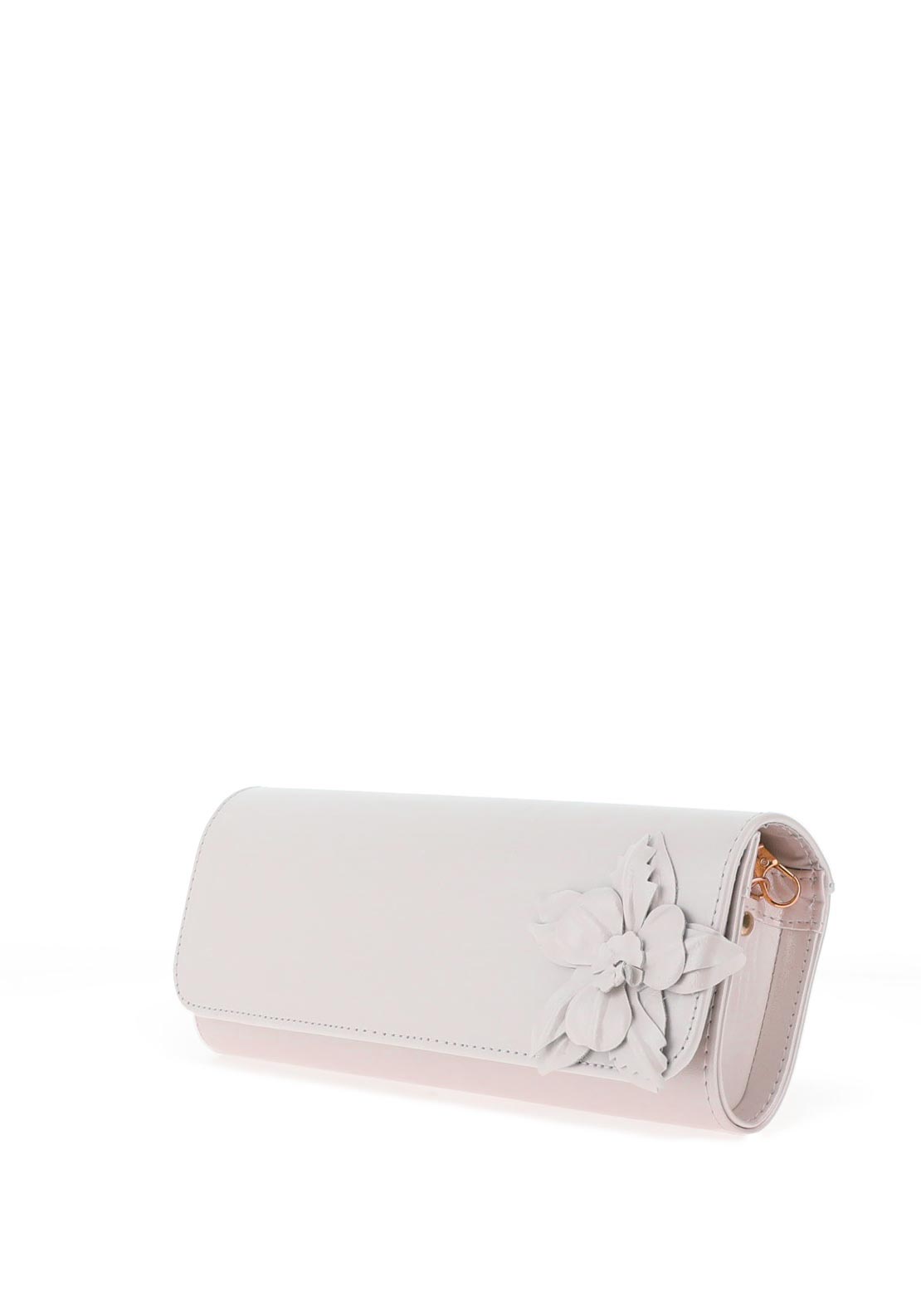 Emis Shimmer Leather Flower Clutch Bag, Pearl Pink