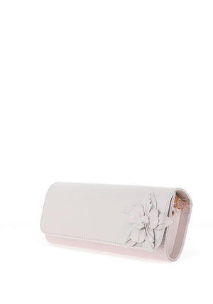 Emis Shimmer Leather Flower Clutch Bag, Pearl Pink