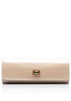 Emis Leather Pearlescent Brooch Clutch Bag, Beige