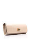 Emis Leather Pearlescent Brooch Clutch Bag, Beige