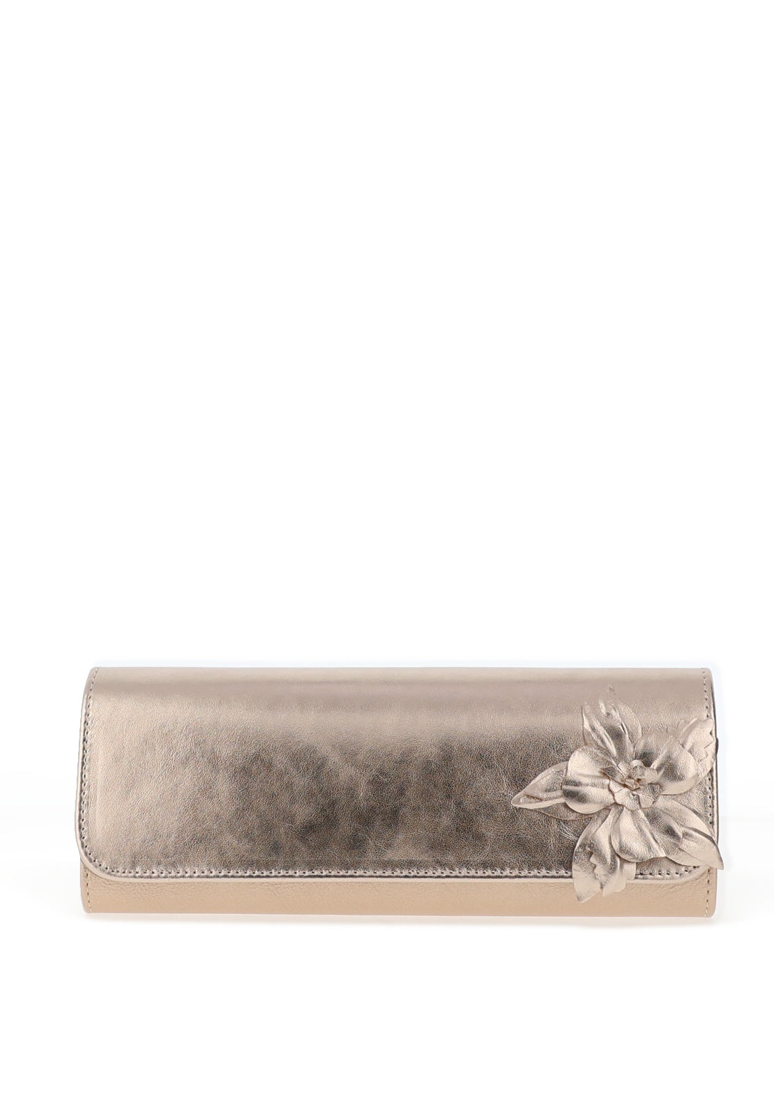 Emis Shimmer Leather Flower Clutch Bag, Gold