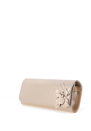 Emis Shimmer Leather Flower Clutch Bag, Gold