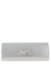 Emis Leather Shimmer Bow Clutch Bag, White Silver