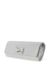 Emis Leather Shimmer Bow Clutch Bag, White Silver