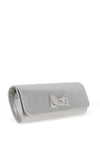 Emis Leather Shimmer Bow Clutch Bag, White Silver